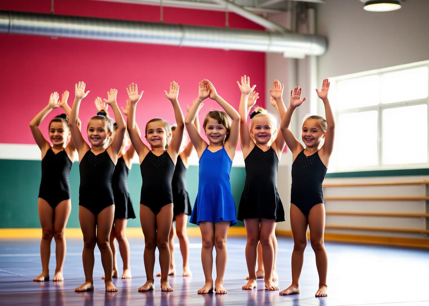 Group of young gymnasts celebrating