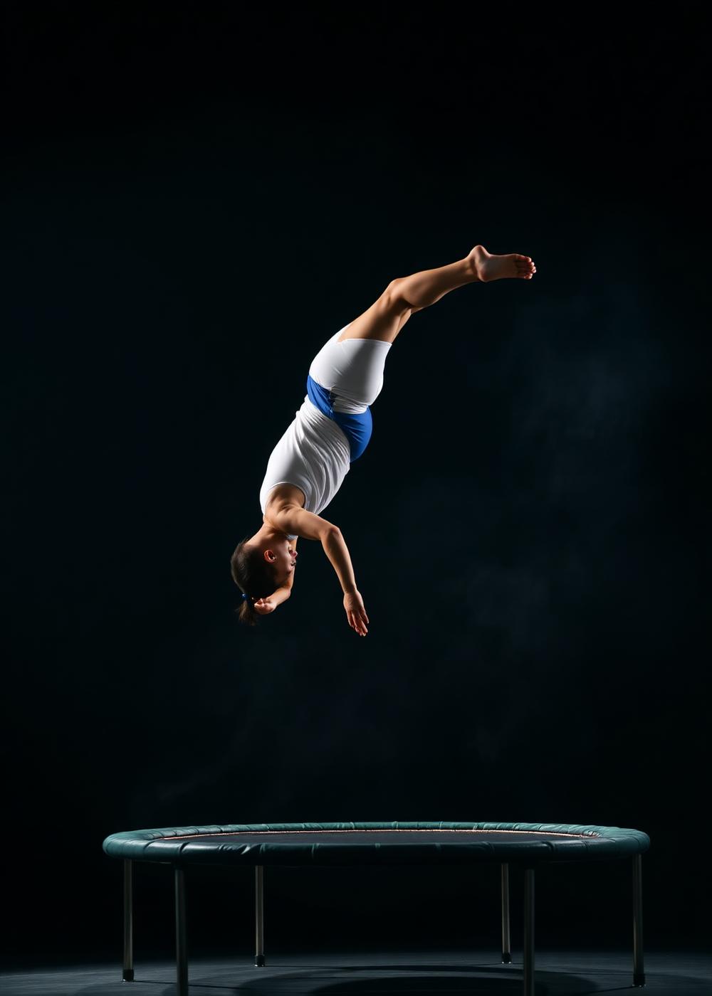 Gymnast mid-flight above trampoline